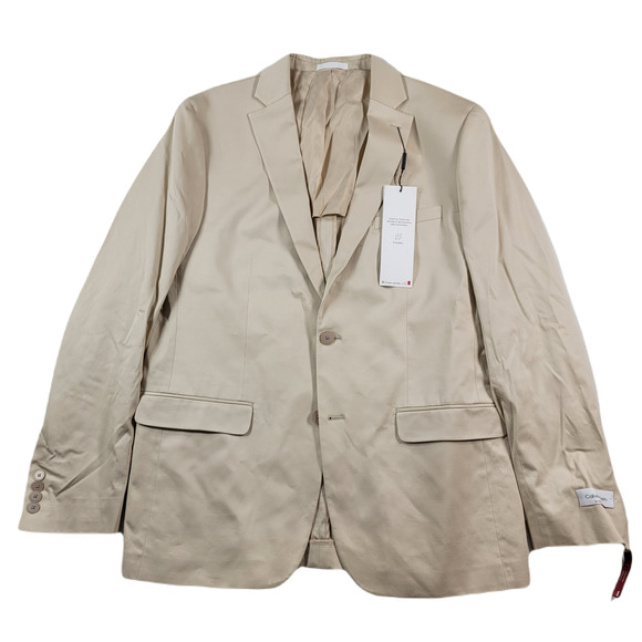 Calvin Klein Slim-Fit Suit Jacket Mens‎ 44L 44 Tan Cotton Stretch $360 - Picture 1 of 10